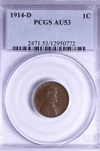 1914-D Lincoln Wheat Cent Penny PCGS AU53 Pristine Surfaces, Key Date! ACEMI
