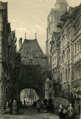 ROUEN UNE COUR RUE DES ARPENTS HELIOGRAVURE DE DUJARDIN GRAVURE ANCIENNE 19e 