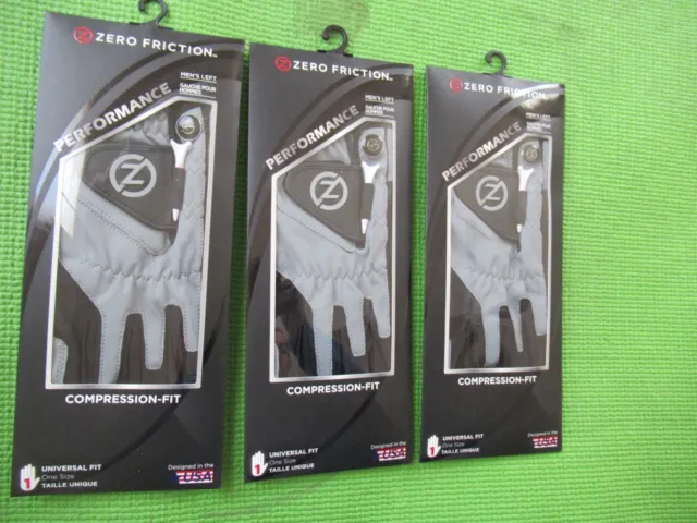 Lot set 3 New Zero Friction grey golf gloves. Left universal