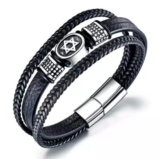 Pulsera Trenzada De Cuero Multicapa Para Hombre Amuleto De Acero Inoxidable Lujo