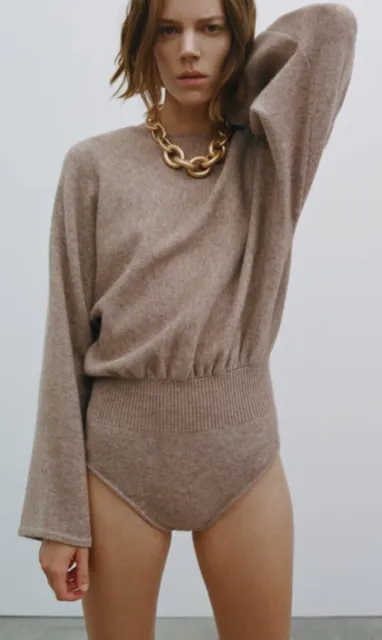 ZARA CAMEL TEXTURED Knit Bodysuit Top Size L EUR 31,73 - PicClick FR