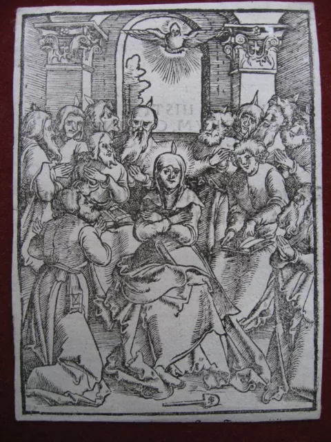 Monogrammist IS mit Schaufel: Pfingsten 1535/Pentecost Print Woodcut Holzschnitt