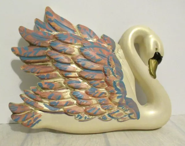 Collectible Vintage Miller Studio 1968 Chalkware Swan Plaque Pink Blue 10"X8"