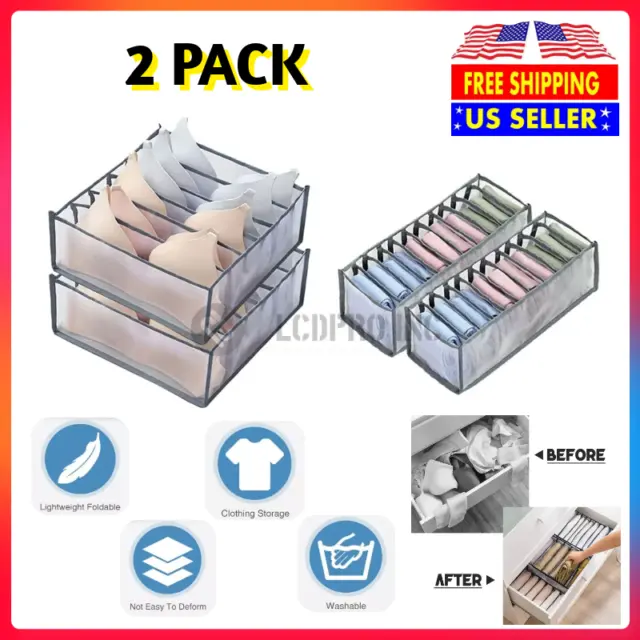 2Pack Foldable Drawer Organizer Closet Storage Box Clothes Underwear Bra Sock US