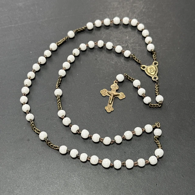 Vieux Chapelet XIXème – Métal Argenté Et Boules – Croix Reliquaire Ancienne