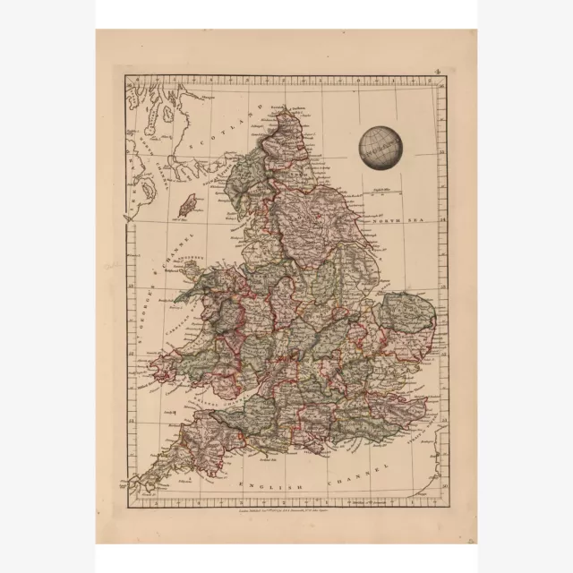 England & Wales Antique; Beautiful Historic Map, 1825