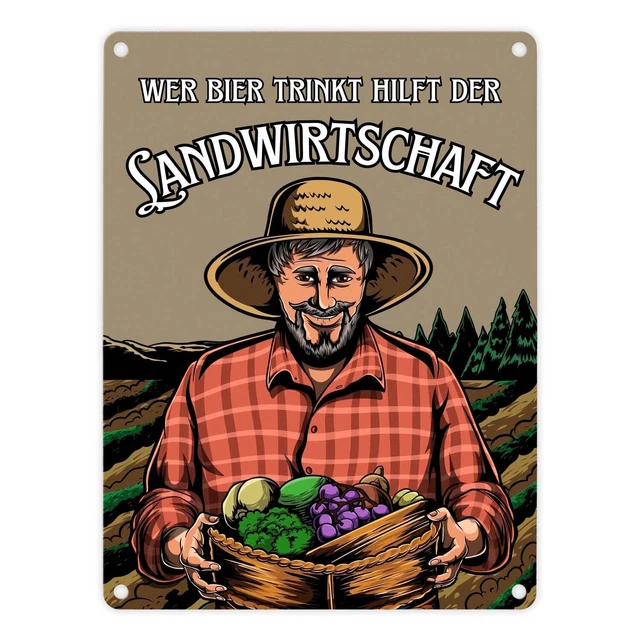 METALLSCHILD WER BIER trinkt hilft der Landwirtschaft Spruch Land Alu