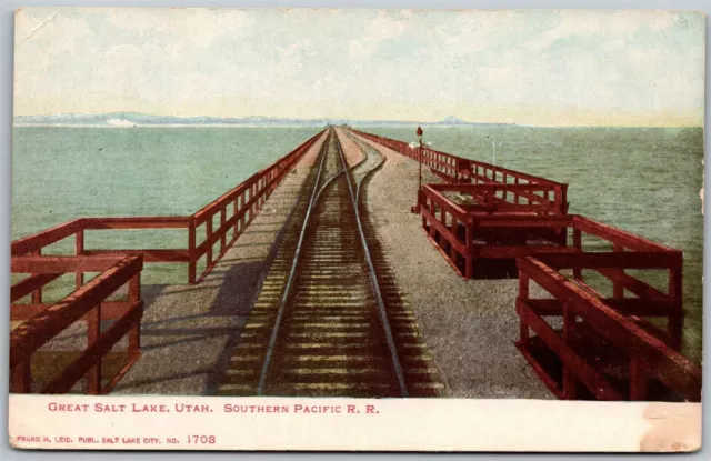 Southern Pacific RR Great Salt Lake UT Utah Vintage Train Railroad Postcard E2