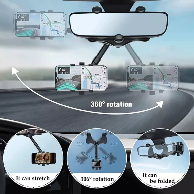 Supporto Auto Specchietto Retrovisore Cellulare Navigatore Smartphone Universale 2