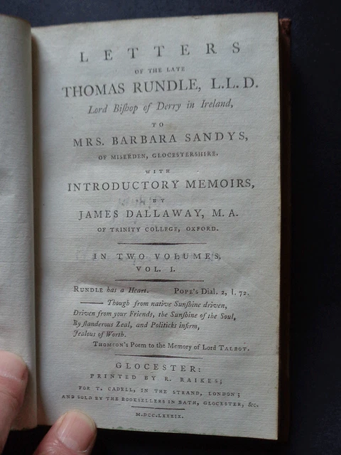 Thomas Rundle LETTERS OF THE LATE THOMAS RUNDLE Bishop of Derry in Ireland 2 Vols ...