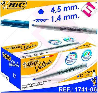 BIC 12 Marqueurs Bic Velleda Rouge Encre Acétone Pointe Média Conica Ardoise Blanche 