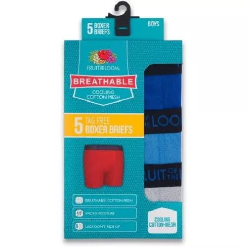 Fruit of the Loom BOYS' BOXER BRIEF 5-Pack  " Breathable Cotton Mesh & Cooling "