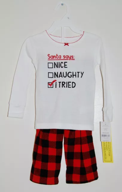 NWT Carter's Toddler Girls Red Plaid Santa Says I Tried 2pc LS Pajama Set 2T