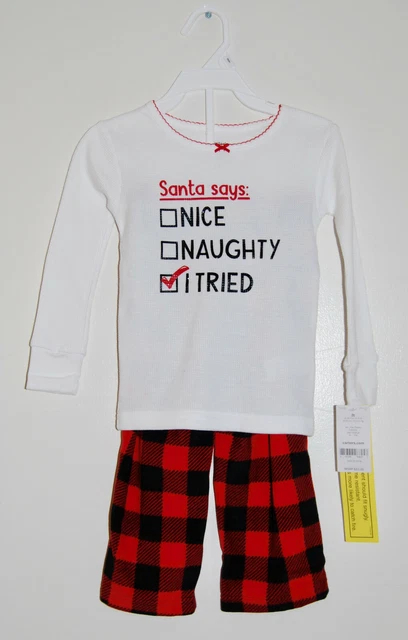 NWT Carter's Toddler Girls Red Plaid Santa Says I Tried 2pc LS Pajama Set 2T