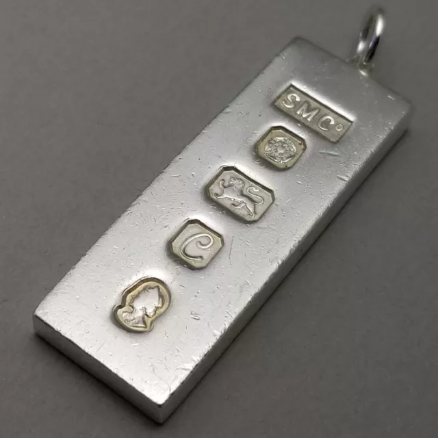 Vintage Solid Sterling Silver Ingot Pendant 28.5g Hallmarked Sheffield 1977