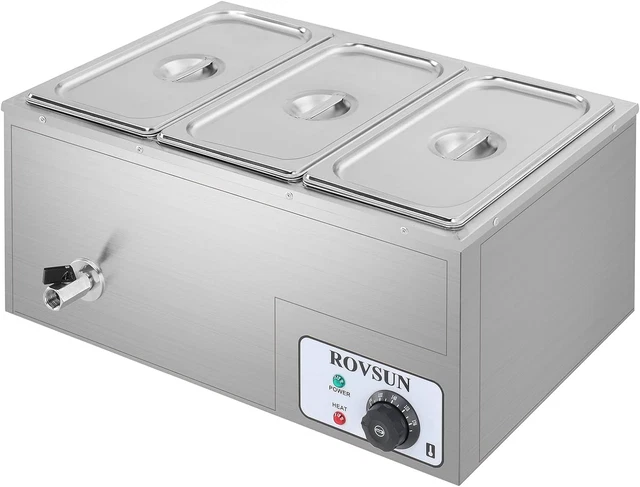 21QT Electric Commercial Food Warmer, 3-Pan Steam Table 6.9 Qt/Pan Stainless Ste