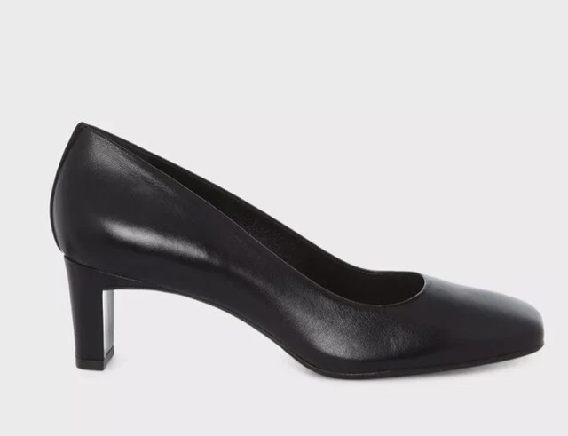 Hobbs Leather square Toe Black Court Shoes Size 4 37 Heeled  RRP £129