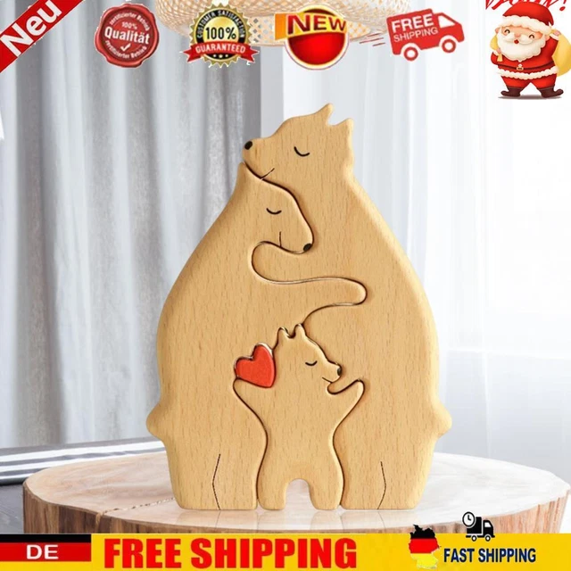 Holz-Familienpuzzle Bären dekorative Bären-Kunstskulptur aus Holz (C)