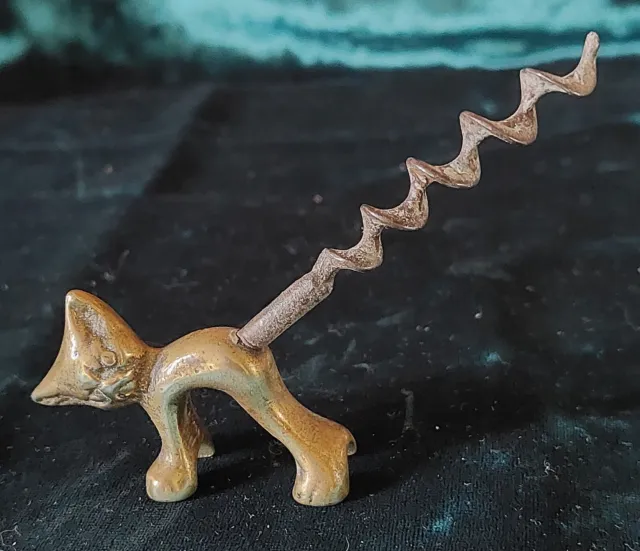 Vintage Brass Cat Corkscrew
