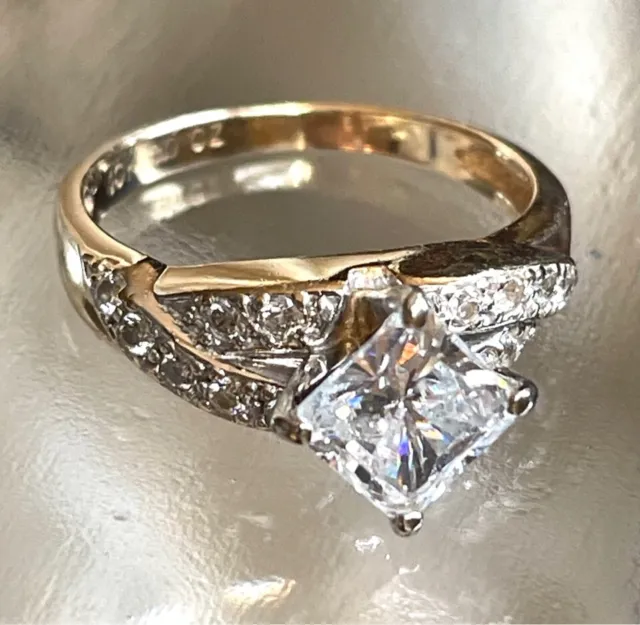 Yellow Gold  And Diamonique Cz Engagement Ring Size 6