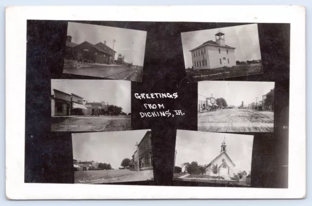 RPPC Greetings From Dickins Iowa Vintage Clay County IA Multiview Postcard