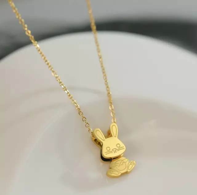 Gold Titanium Steel Rabbit Bunny movable Pendant Chain Necklace