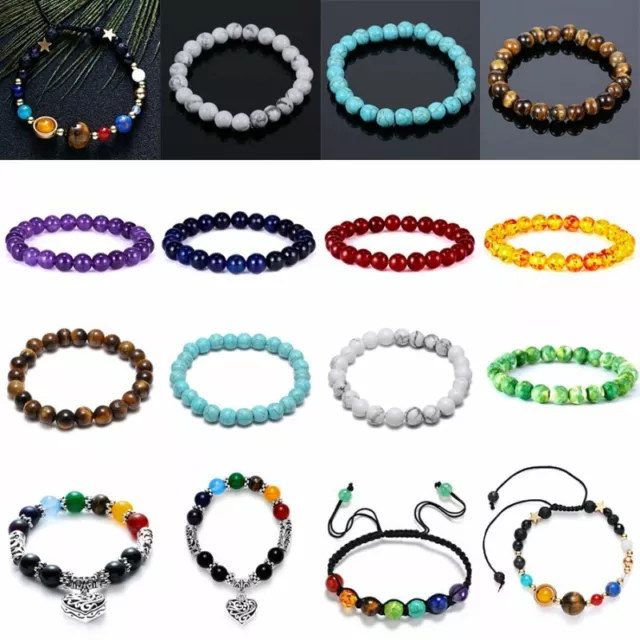 Women Men 7 Chakra Healing Beaded Natural Lava Stone Heart Bracelet Jewelry 2022