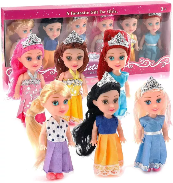 Little Dolls Set Mini Princess Toy for Dollhouse Small Doll Figures Pack of 6