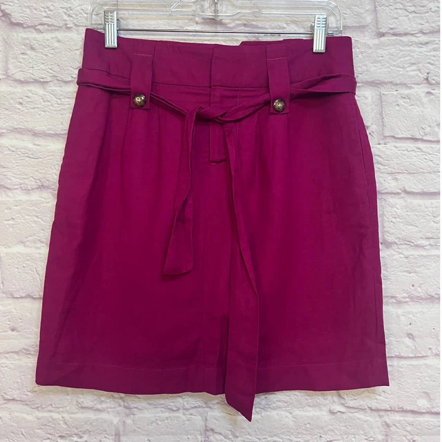 Banana Republic Linen Blend Mini Skirt With Tie Belt Fuschia Size 0