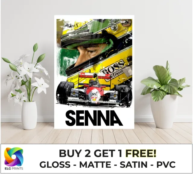 Ayrton Senna Formula One F1 Car Large Poster Art Print Gift A0 A1 A2 A3 A4