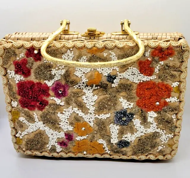 MCM 50's Floral Chenille & Seed Beads Tropic of Miami Style Unbranded Purse