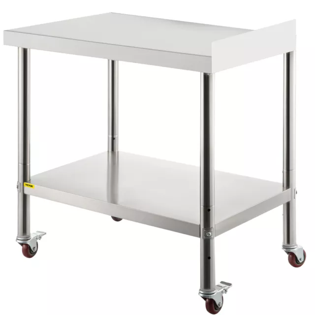 VEVOR 24x15in Stainless Steel Kitchen Work Prep Table w/ Backsplash & Casters