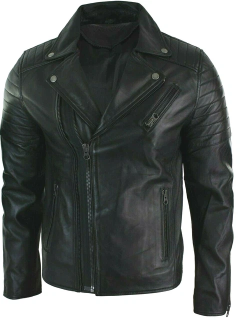 New Men's Bomber Biker Vintage Black Genuine Leather Slim fit Jacket XS-3XL B52