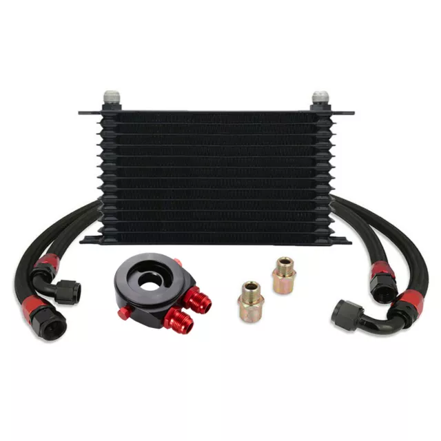 Universal 13Row 10AN Engine Transmission Oil Cooler Kit w/ Filter Adapter & Hose