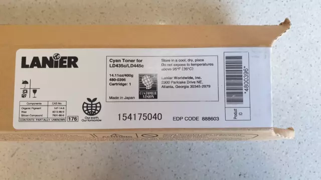 Genuine Lanier 888603 Cyan Toner for MP C3500 C4500 LD435c LD445c Brand New