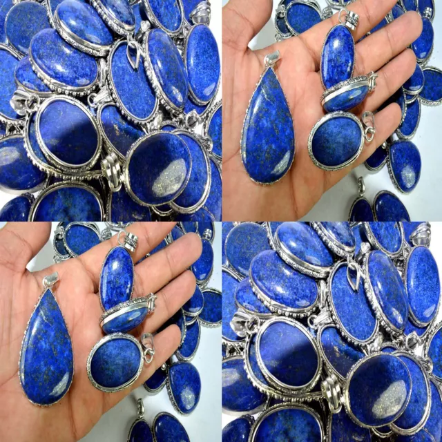 Lapis  Lazuli Gemstone Wholesale Lot Pendant 925 Sterling Silver Plated Pendant