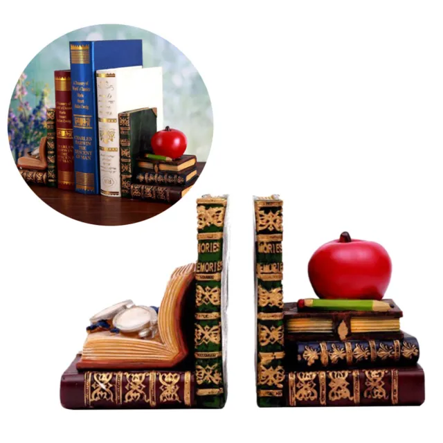 2PCS Retro Resin Buchstützen Apple Eyeglass Book End Desktop Ornament für