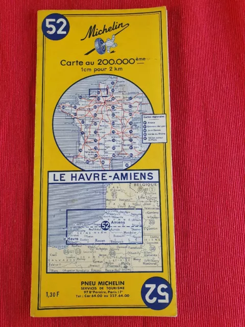 Ancienne Carte Routière MICHELIN 1964 Le havre Amiens N°52 vintage
