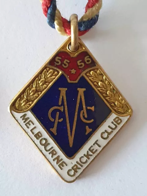 Enamel Melbourne Cricket Club 1955-56 members badge/fob Bertram Bros.