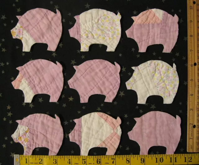 9 Vtg cutter quilt pigs 3" apx Pink Farm Barnyard Craft Applique FUN