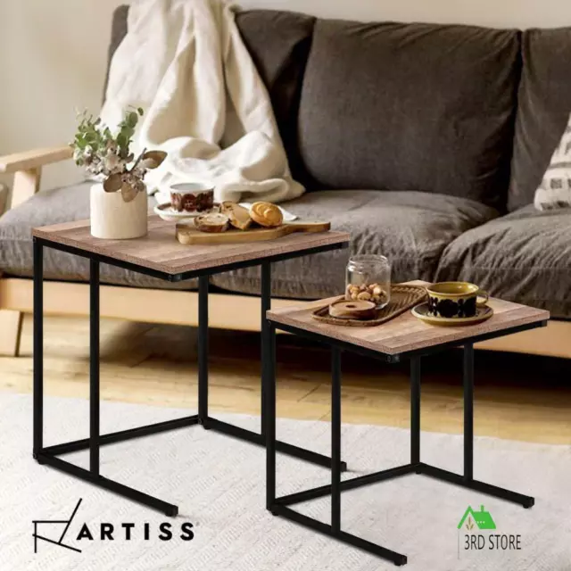 Artiss Coffee Table 2 Nest of Tables Set Side End Wooden Rustic Vintage Metal