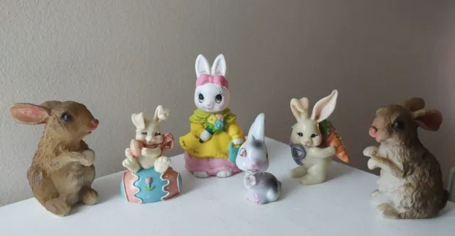 6 Vintage Ceramic/Porcelain Easter Bunny Rabbit Figurines~Lefton~Japan+