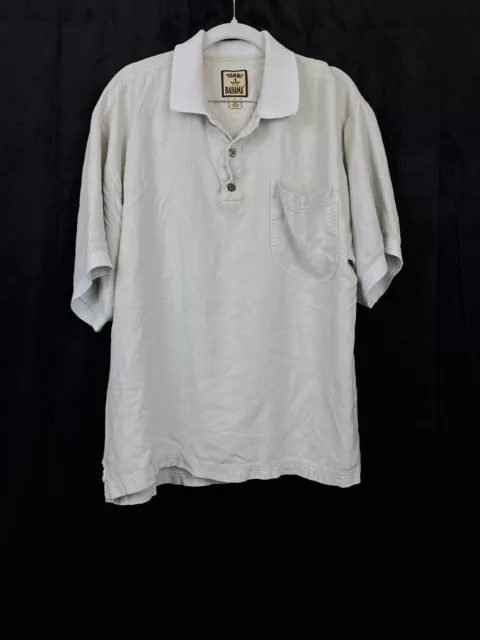 Tommy Bahama 100% Silk Polo Shirt Men's Size Large White Short Sleeve