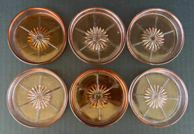 Vintage Pink Depression Glass Beverage Coasters Hazel Atlas Daisy Set Of 6