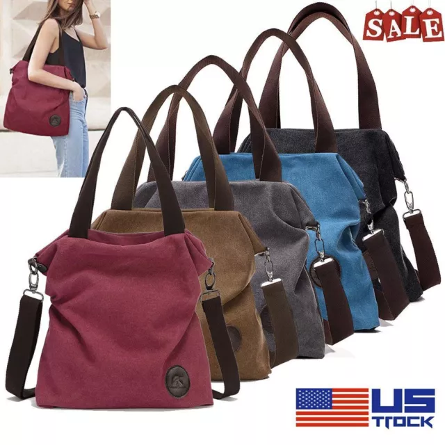 Womens Casual Convertible Crossbody Bag Rucksack Canvas Tote Shoulder Handbag US