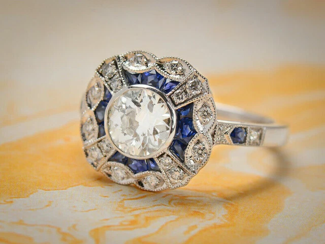 Art Deco Style 2Ct Lab Created Diamond Victorian Wedding White Gold Filled Ring