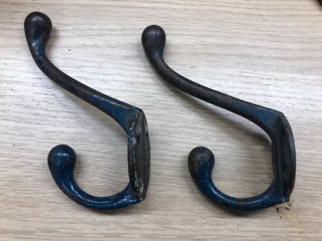 Pair of Antique Coat Hooks Brass Vintage Original Reclaimed Old 3