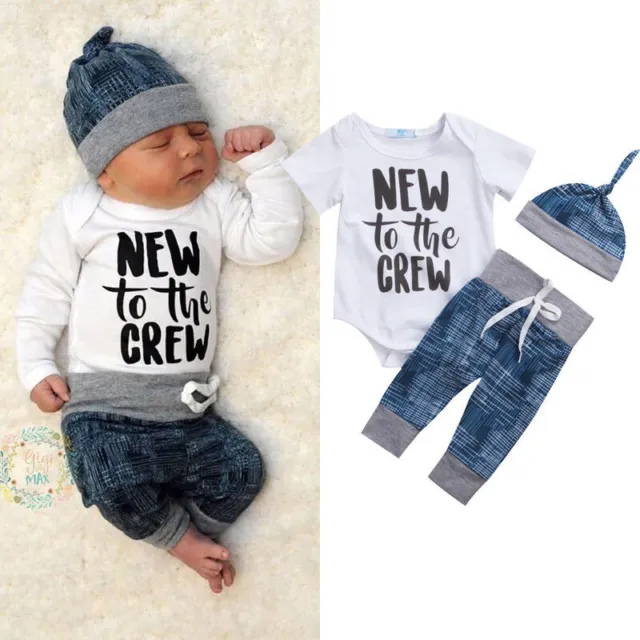 Newborn Kid Baby Boy Girl 3pcs Clothes Jumpsuit Romper Long Pants Hat Outfit Set