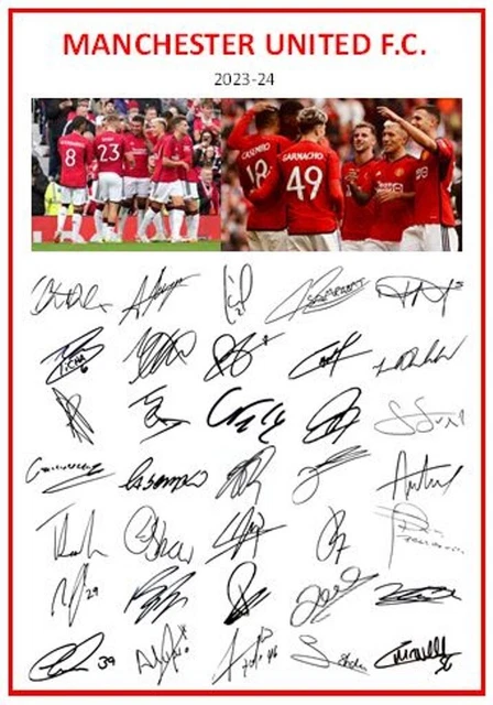 102. 2023-24 Manchester United Signed Team Photo Sheet (PRINTED AUTOGRAPHS - A4)