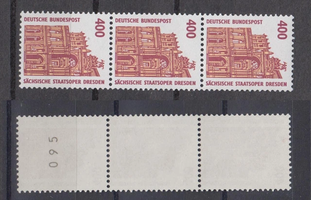 Bund 1562 RM 3er Streifen mit ungerader Nummer SWK 400 Pf ** weißes Gummi